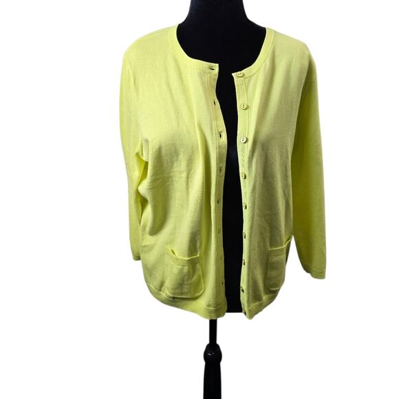 Talbots Petites Pima Cotton 3/4 Sleeve Button Front Cardigan Chartreusi Knit XLP - Picture 3 of 13